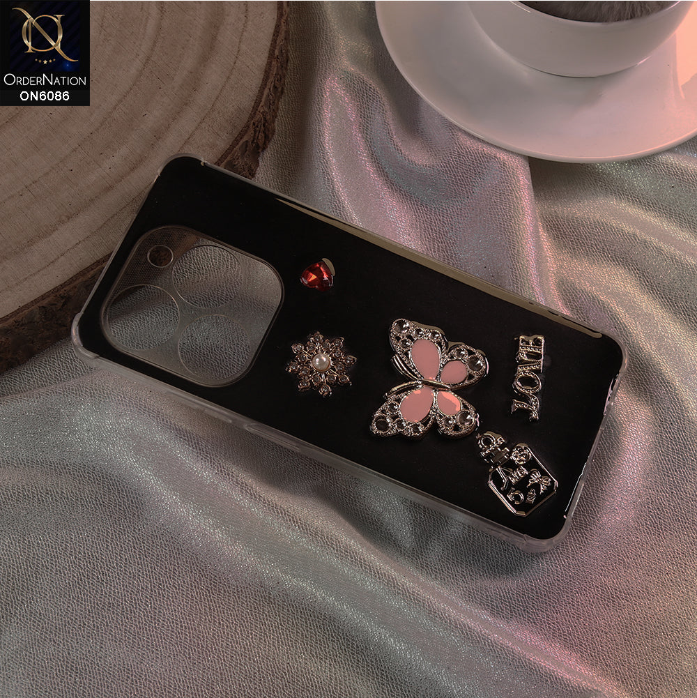 Tecno Spark 20 Cover - Black - 3D Butterfly & Perfume Bottle Shinny Case Seamless Clear Borders Phone Cover