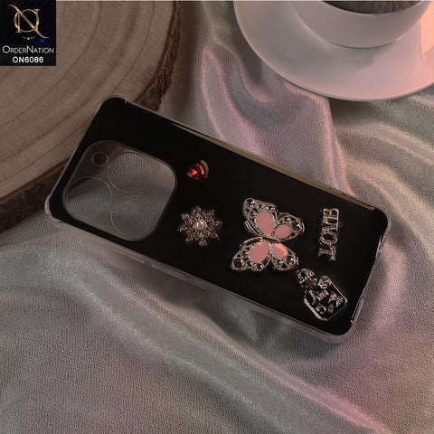 Tecno Spark 20 Cover - Black - 3D Butterfly & Perfume Bottle Shinny Case Seamless Clear Borders Phone Cover
