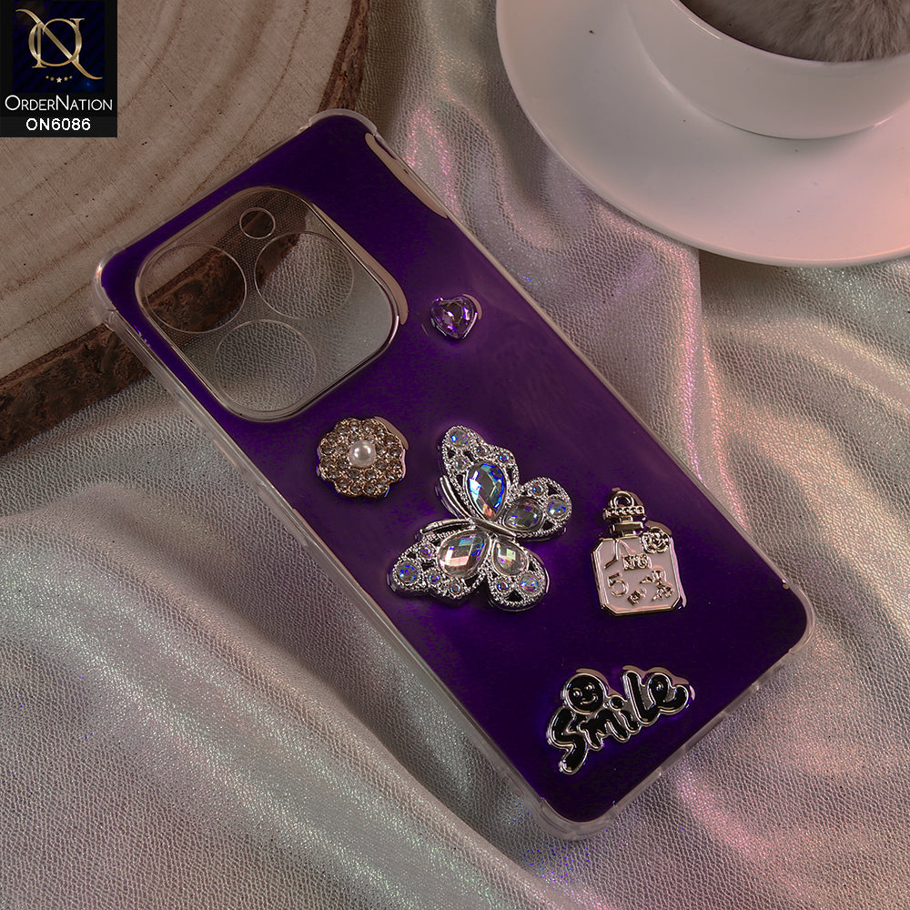 Infinix Smart 8 HD Cover - Blue - 3D Butterfly & Perfume Bottle Shinny Case Seamless Clear Borders Phone Cover