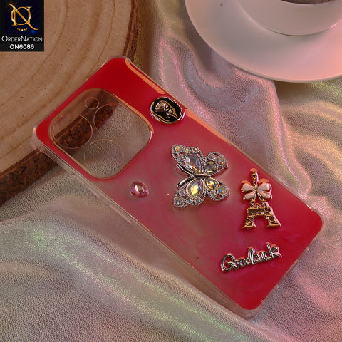 Infinix Smart 8 Plus Cover - Pink- 3D Butterfly & Perfume Bottle Shinny Case Seamless Clear Borders Phone Cover