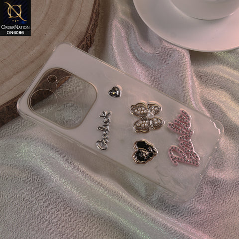 Itel P55 4G Cover - White - 3D Butterfly & Perfume Bottle Shinny Case Seamless Clear Borders Phone Cover