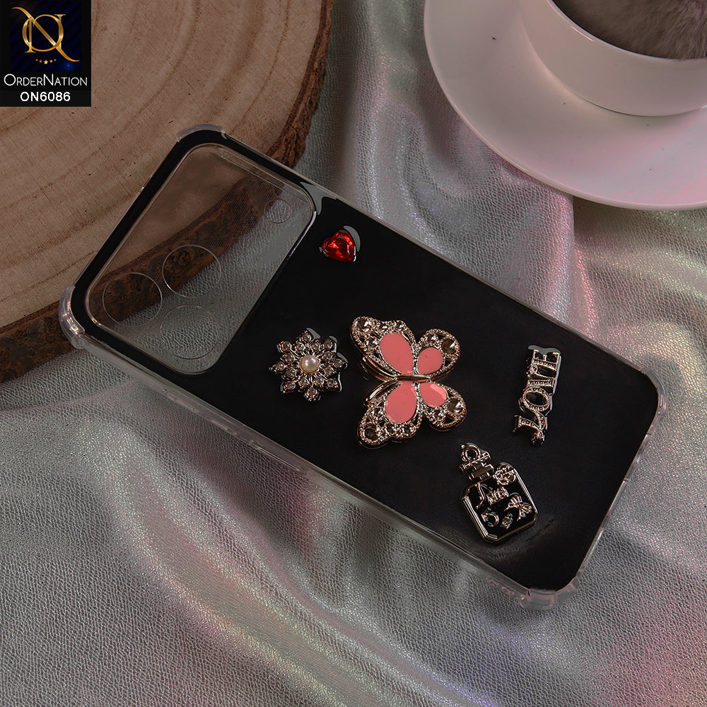 Tecno Spark 50 4G Cover - Black - 3D Butterfly & Perfume Bottle Shinny Case Seamless Clear Borders Phone Cover