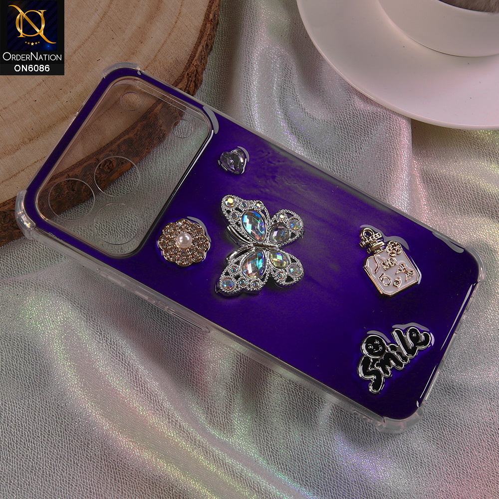 Tecno Spark 50 4G Cover - Blue - 3D Butterfly & Perfume Bottle Shinny Case Seamless Clear Borders Phone Cover