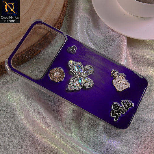 Tecno Spark 50 4G Cover - Blue - 3D Butterfly & Perfume Bottle Shinny Case Seamless Clear Borders Phone Cover