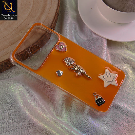 Tecno Spark 50 4G Cover - Orange - 3D Butterfly & Perfume Bottle Shinny Case Seamless Clear Borders Phone Cover