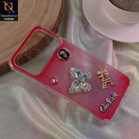 Tecno Spark 50 4G Cover - Pink- 3D Butterfly & Perfume Bottle Shinny Case Seamless Clear Borders Phone Cover