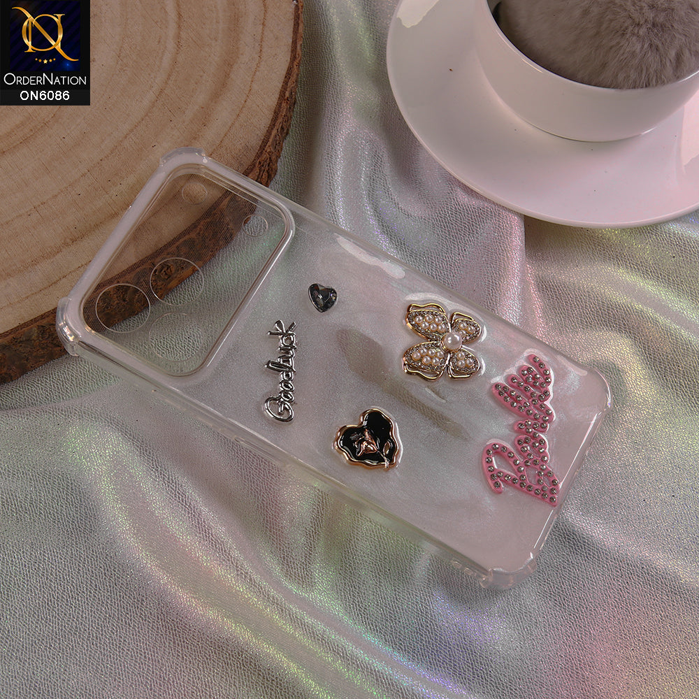 Tecno Spark 50 4G Cover - White - 3D Butterfly & Perfume Bottle Shinny Case Seamless Clear Borders Phone Cover
