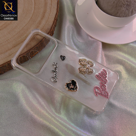 Tecno Spark 50 4G Cover - White - 3D Butterfly & Perfume Bottle Shinny Case Seamless Clear Borders Phone Cover