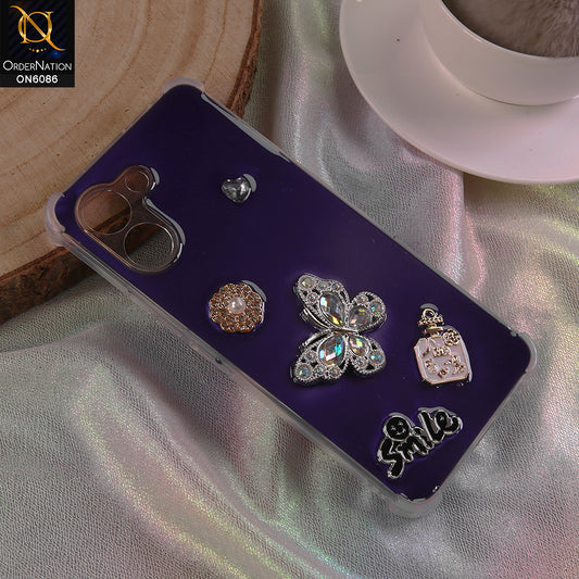 Tecno Spark Go 3 Cover - Blue - 3D Butterfly & Perfume Bottle Shinny Case Seamless Clear Borders Phone Cover
