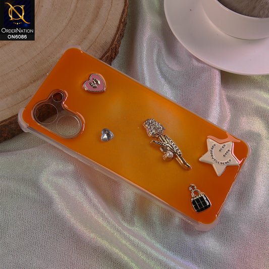 Tecno Spark Go 3 Cover - Orange - 3D Butterfly & Perfume Bottle Shinny Case Seamless Clear Borders Phone Cover
