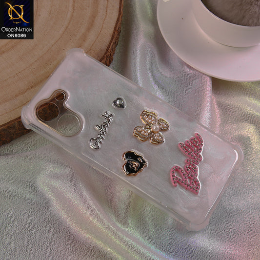 Tecno Spark Go 3 Cover - White - 3D Butterfly & Perfume Bottle Shinny Case Seamless Clear Borders Phone Cover
