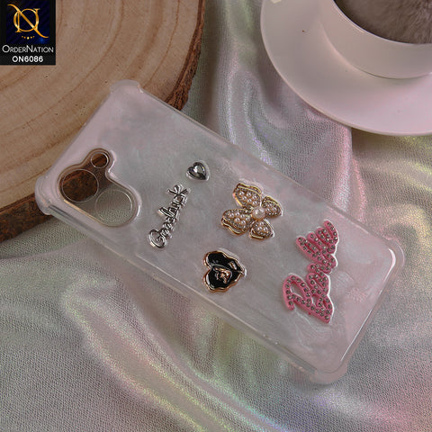 Tecno Spark Go 3 Cover - White - 3D Butterfly & Perfume Bottle Shinny Case Seamless Clear Borders Phone Cover