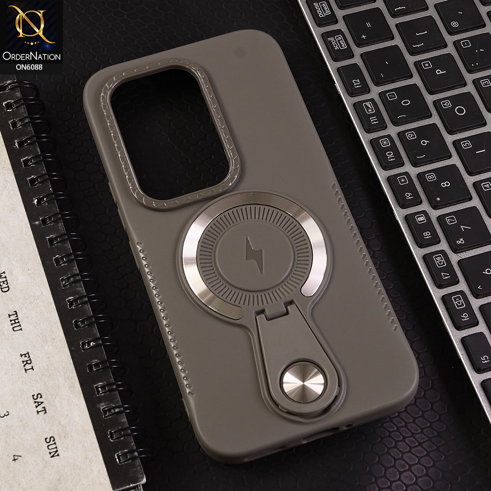 Tecno Camon 50 4G Cover - Brown - Luxury Soft Silicone Phone Case with Hidden Stand and Wireless Charge Compatible Design