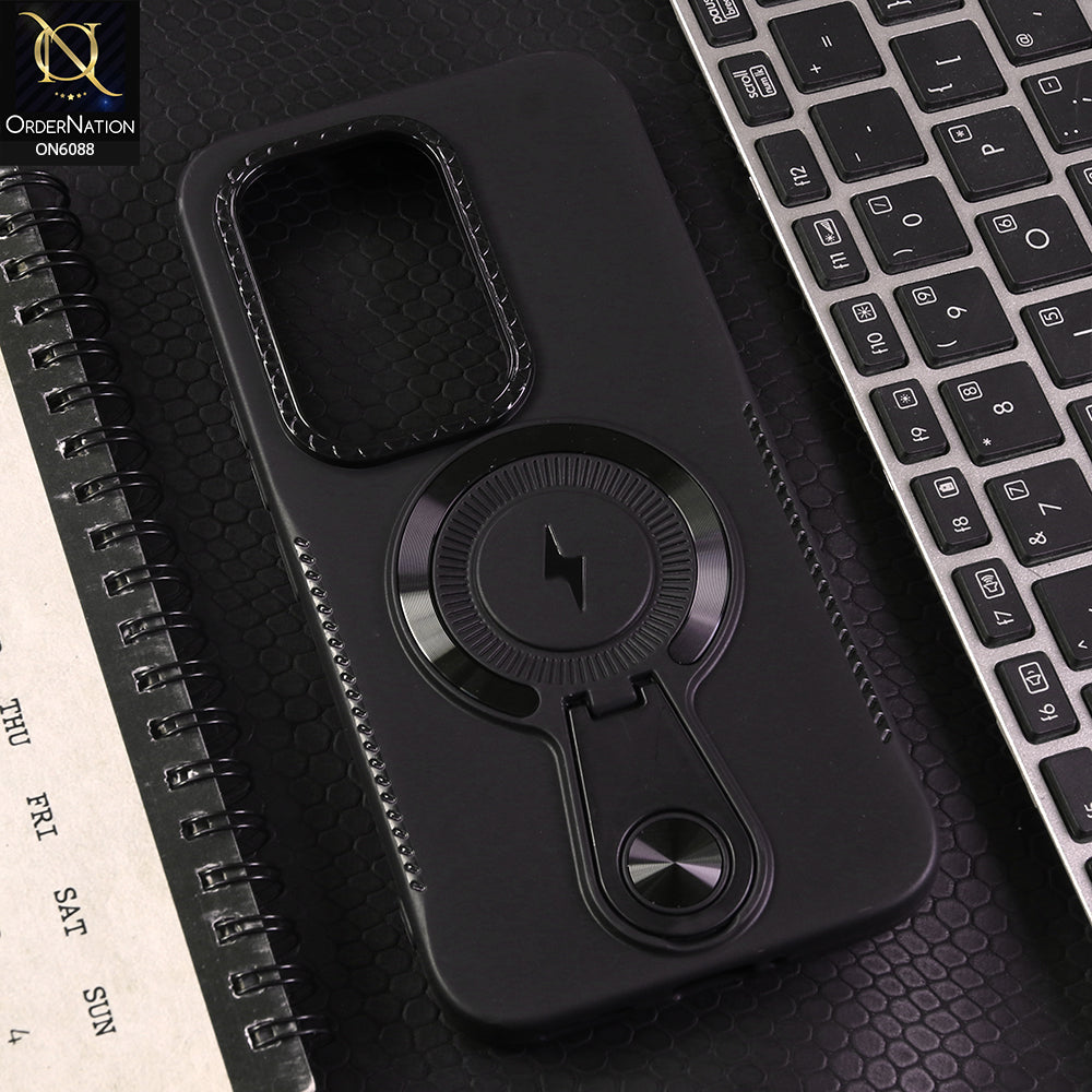 Tecno Camon 50 Pro 4G Cover - Black - Luxury Soft Silicone Phone Case with Hidden Stand and Wireless Charge Compatible Design