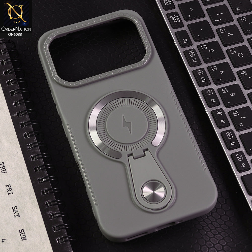 Infinix Note 60 Cover - Gray - Luxury Soft Silicone Phone Case with Hidden Stand and Wireless Charge Compatible Design