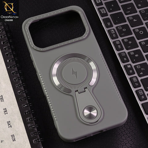 Infinix Note 60 Cover - Gray - Luxury Soft Silicone Phone Case with Hidden Stand and Wireless Charge Compatible Design