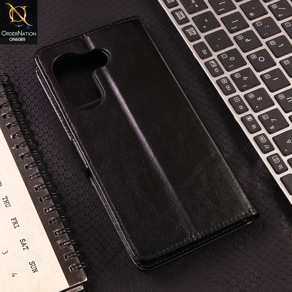 Tecno Camon 20 Cover - Black - SM Leather Magnetic Flip Cover with Card Holder & Stand Premium Wallet Case for Phone Protection
