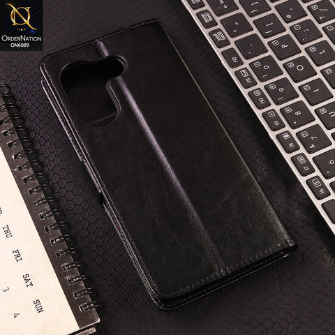 Tecno Camon 20 Cover - Black - SM Leather Magnetic Flip Cover with Card Holder & Stand Premium Wallet Case for Phone Protection