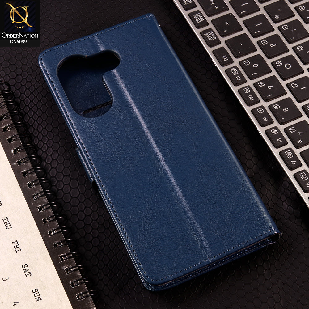 Tecno Camon 20 Pro Cover - Blue - SM Leather Magnetic Flip Cover with Card Holder & Stand Premium Wallet Case for Phone Protection