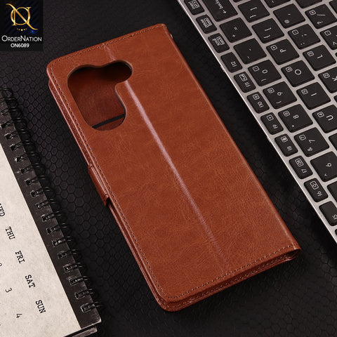 Tecno Camon 20 Cover - Brown - SM Leather Magnetic Flip Cover with Card Holder & Stand Premium Wallet Case for Phone Protection