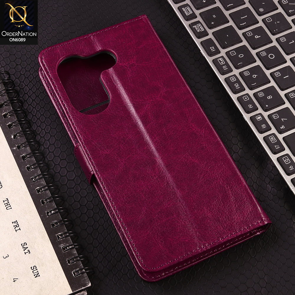 Tecno Camon 20 Cover - Red - SM Leather Magnetic Flip Cover with Card Holder & Stand Premium Wallet Case for Phone Protection