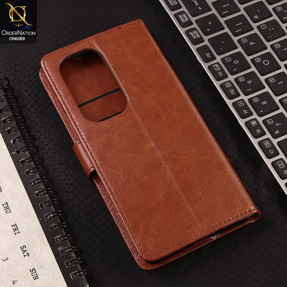 Infinix Hot 50 Pro Plus Cover - Brown - SM Leather Magnetic Flip Cover with Card Holder & Stand Premium Wallet Case for Phone Protection