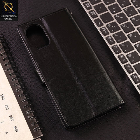 Oppo A38 Cover - Black - SM Leather Magnetic Flip Cover with Card Holder & Stand Premium Wallet Case for Phone Protection