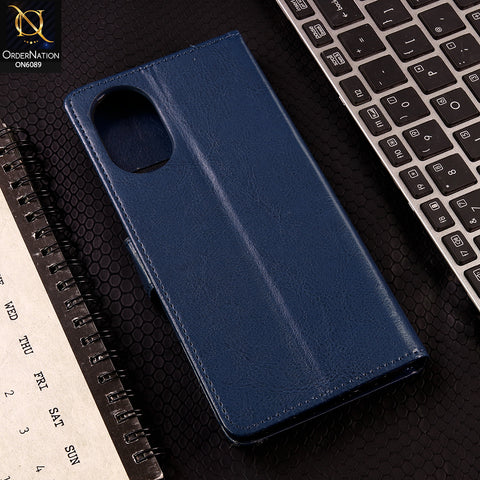 Oppo A38 Cover - Blue - SM Leather Magnetic Flip Cover with Card Holder & Stand Premium Wallet Case for Phone Protection