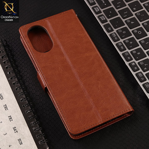 Oppo A18 Cover - Brown - SM Leather Magnetic Flip Cover with Card Holder & Stand Premium Wallet Case for Phone Protection