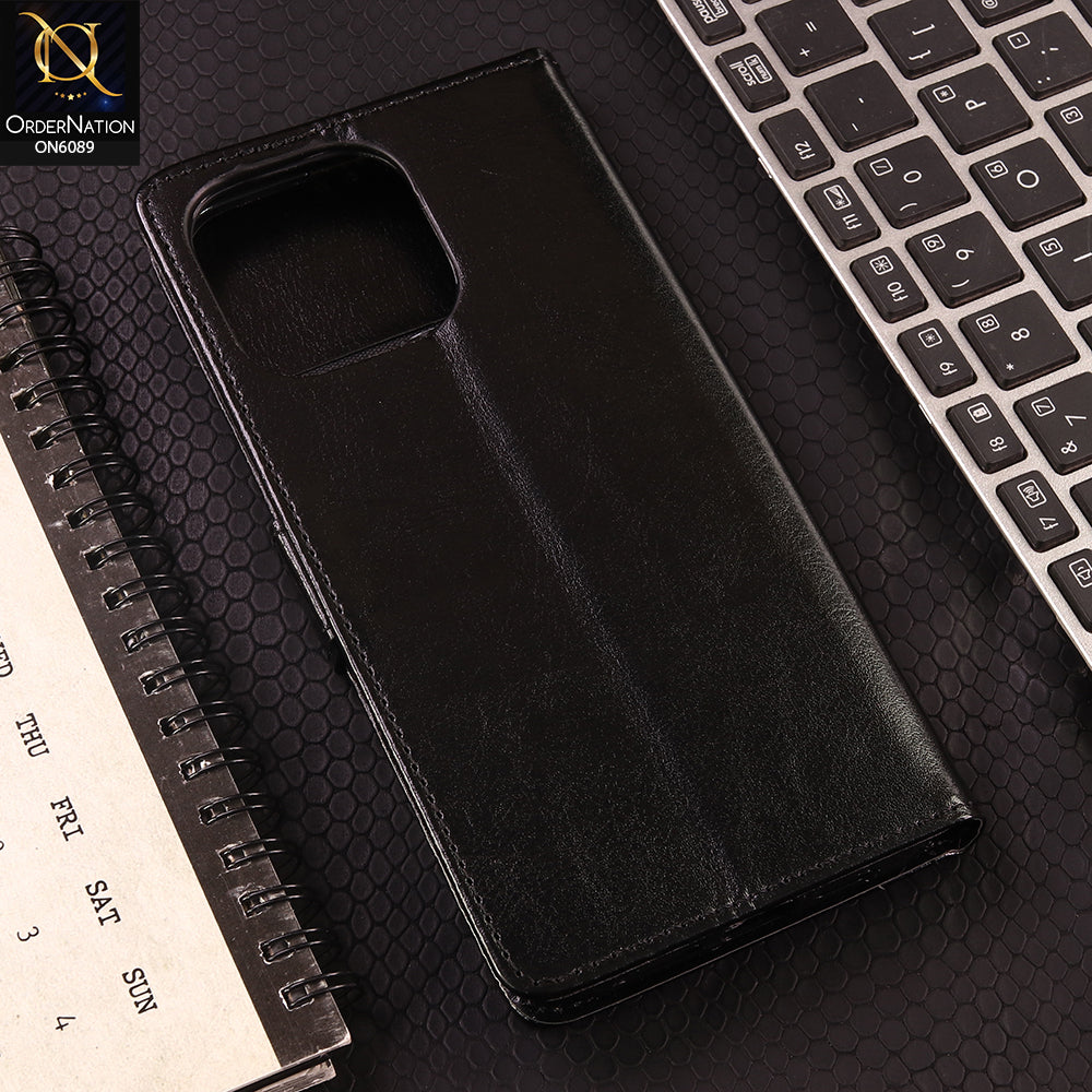 Oppo A6 Pro 4G Cover - Black - SM Leather Magnetic Flip Cover with Card Holder & Stand Premium Wallet Case for Phone Protection