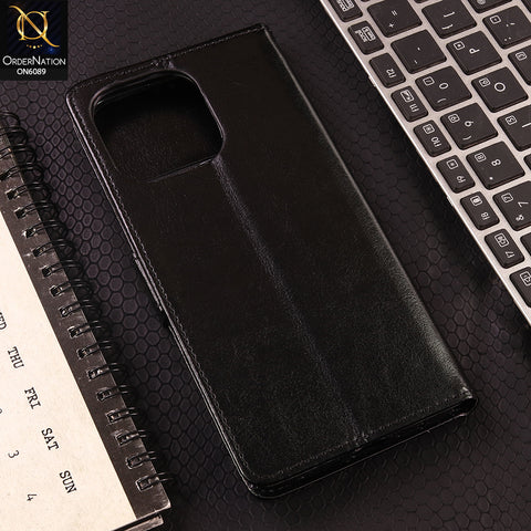 Oppo A6 Pro 4G Cover - Black - SM Leather Magnetic Flip Cover with Card Holder & Stand Premium Wallet Case for Phone Protection