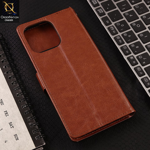 Oppo A6 4G Cover - Brown - SM Leather Magnetic Flip Cover with Card Holder & Stand Premium Wallet Case for Phone Protection
