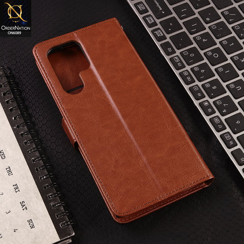 Samsung Galaxy S22 Ultra 5G Cover - Brown - SM Leather Magnetic Flip Cover with Card Holder & Stand Premium Wallet Case for Phone Protection