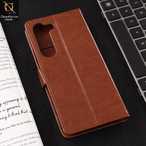 Tecno Spark 40 Pro Cover - Brown - SM Leather Magnetic Flip Cover with Card Holder & Stand Premium Wallet Case for Phone Protection