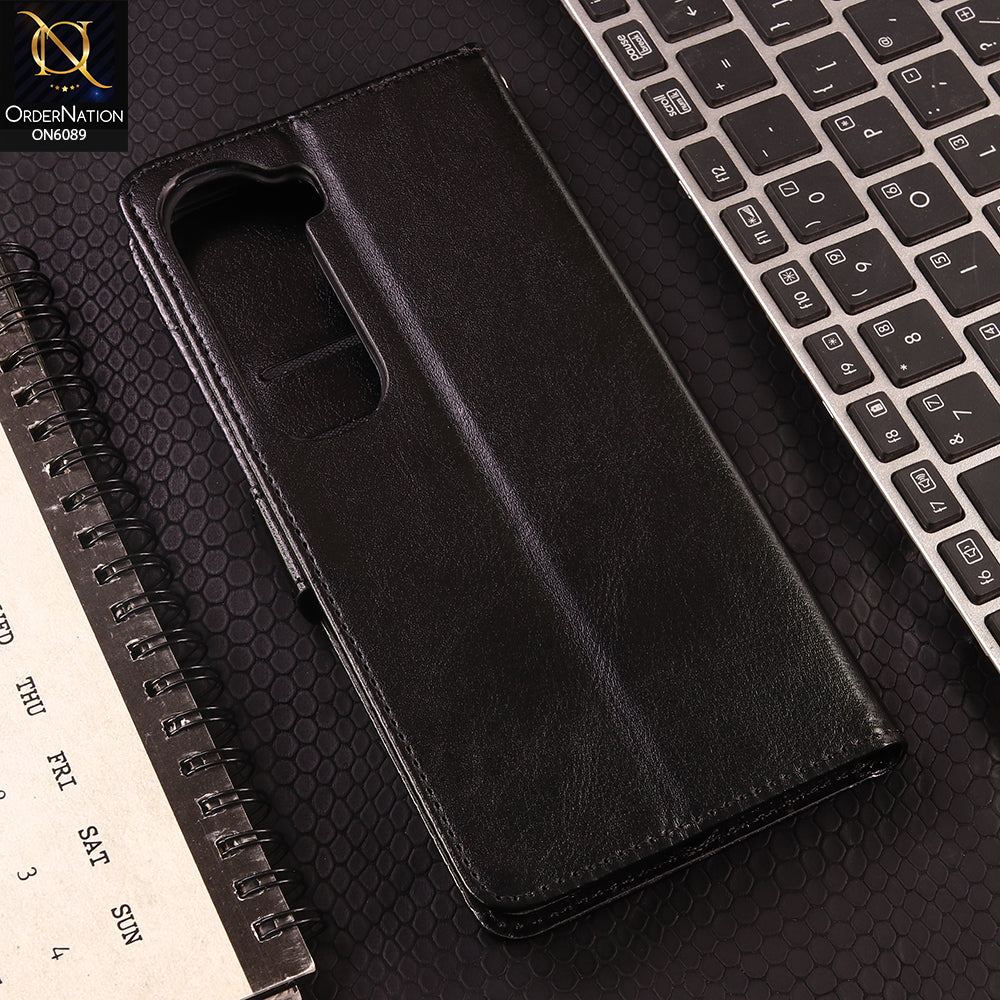 Vivo Y400 Cover - Black - SM Leather Magnetic Flip Cover with Card Holder & Stand Premium Wallet Case for Phone Protection