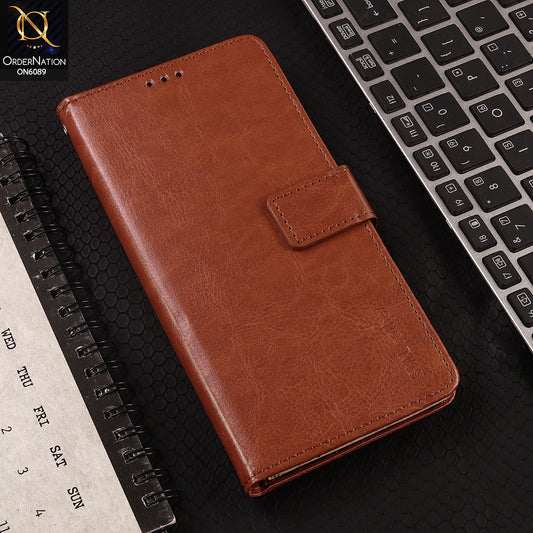 Infinix Smart 8 Cover - Brown - SM Leather Magnetic Flip Cover with Card Holder & Stand Premium Wallet Case for Phone Protection