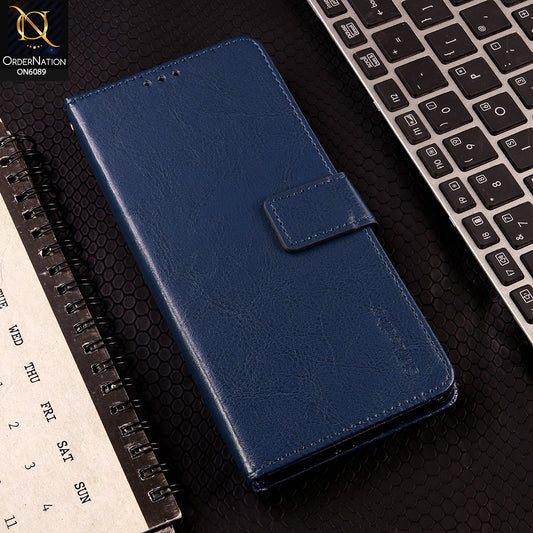 Infinix Smart 8 Cover - Blue - SM Leather Magnetic Flip Cover with Card Holder & Stand Premium Wallet Case for Phone Protection