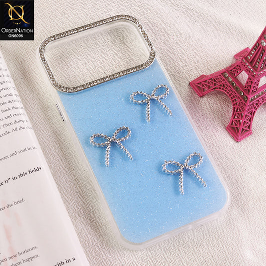 iPhone 17 Pro Max Cover - Blue - Premium Sparkle Bow with Crystal Camera Frame Protective Cover