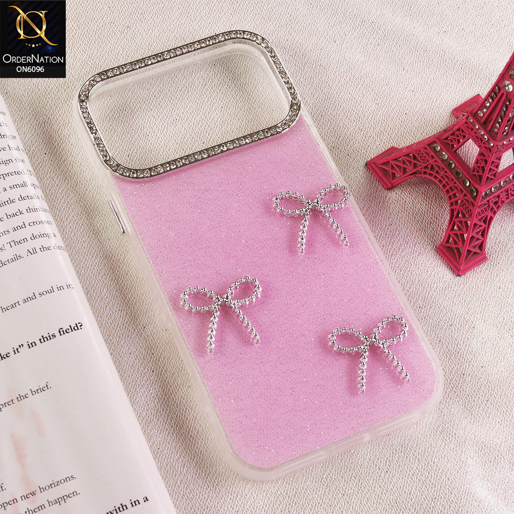iPhone 17 Pro Max Cover - Pink - Premium Sparkle Bow with Crystal Camera Frame Protective Cover