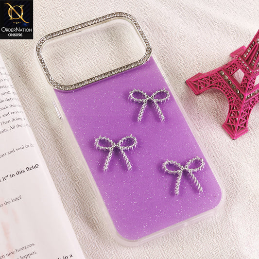 iPhone 17 Pro Max Cover - Purple - Premium Sparkle Bow with Crystal Camera Frame Protective Cover