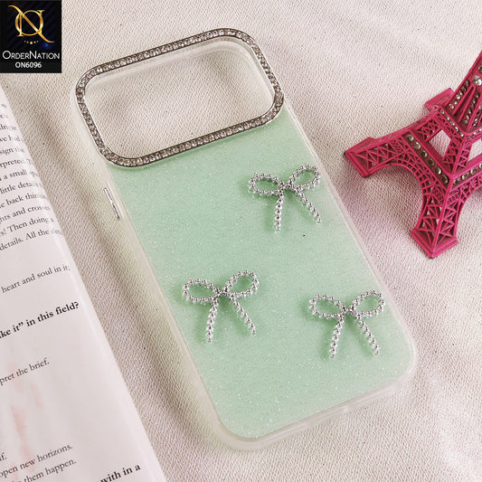 iPhone 17 Pro Max Cover - Sea Green - Premium Sparkle Bow with Crystal Camera Frame Protective Cover