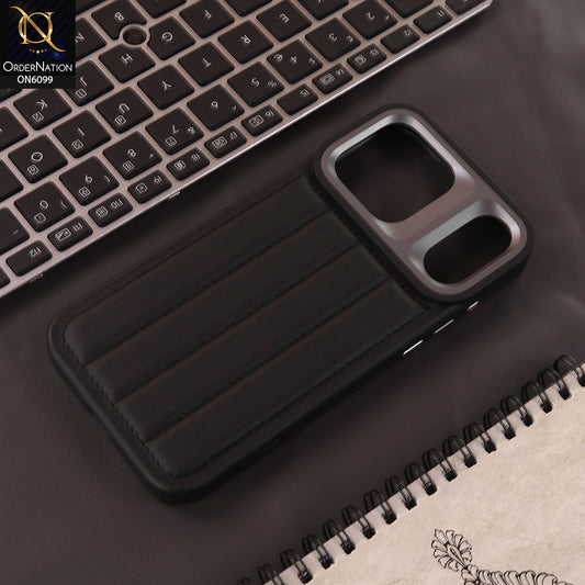 iPhone 17 Pro Cover - Black - Luxury Vertical Striped Quilted Leather Back Cover for iPhone | Premium Padded Stitch Mobile Case