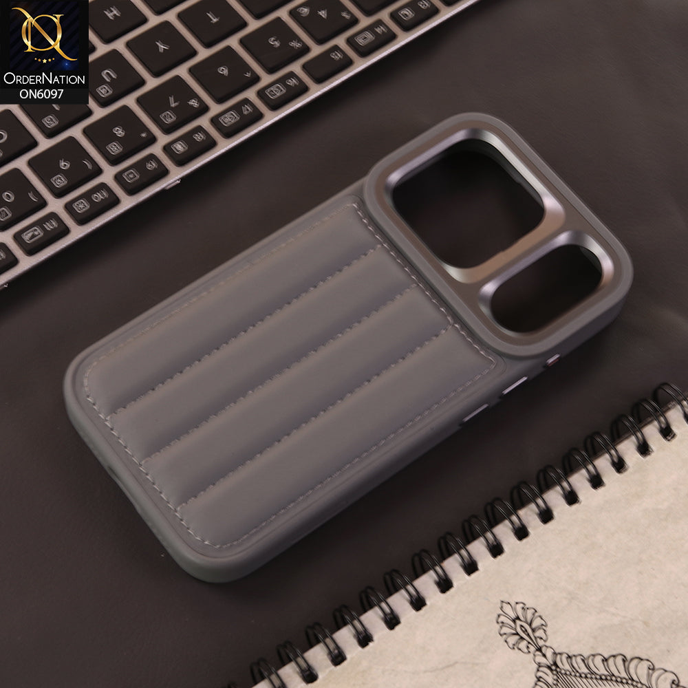 iPhone 17 Pro Cover  - Gray - Luxury Vertical Striped Quilted Leather Back Cover for iPhone | Premium Padded Stitch Mobile Case