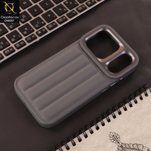 iPhone 17 Pro Cover - Gray - Luxury Vertical Striped Quilted Leather Back Cover for iPhone | Premium Padded Stitch Mobile Case