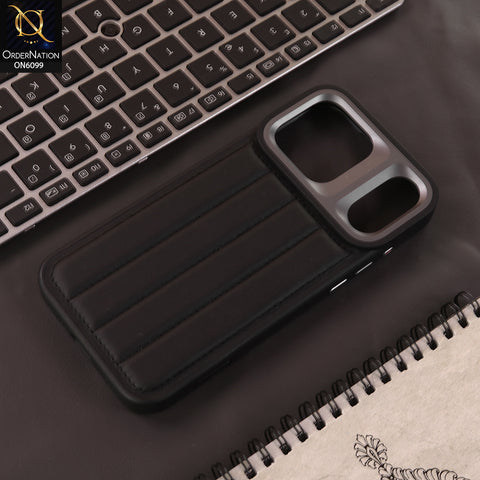 iPhone 17 Pro Max Cover  - Black - Luxury Vertical Striped Quilted Leather Back Cover for iPhone | Premium Padded Stitch Mobile Case