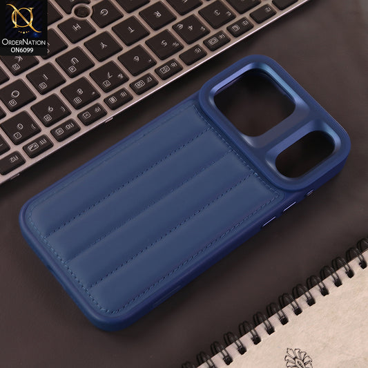 iPhone 17 Pro Max Cover  - Blue - Luxury Vertical Striped Quilted Leather Back Cover for iPhone | Premium Padded Stitch Mobile Case