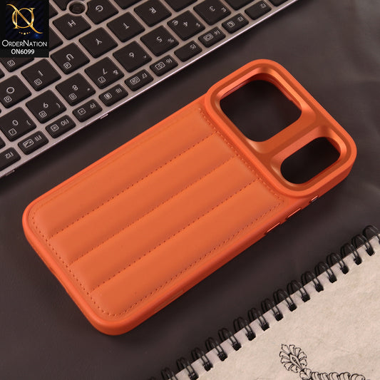 iPhone 17 Pro Max Cover  - Orange - Luxury Vertical Striped Quilted Leather Back Cover for iPhone | Premium Padded Stitch Mobile Case