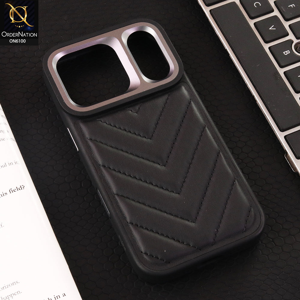 iPhone 17 Pro Cover - Black - Luxury Chevron Quilted Leather Shockproof Phone Case with Camera Protection