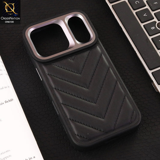 iPhone 17 Pro Cover - Black - Luxury Chevron Quilted Leather Shockproof Phone Case with Camera Protection
