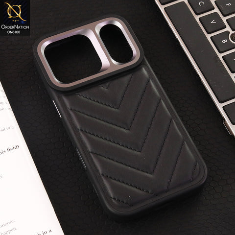 iPhone 17 Pro Cover - Black - Luxury Chevron Quilted Leather Shockproof Phone Case with Camera Protection